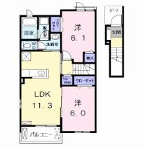 ノーブル港西　II 202 ｜ 愛知県名古屋市港区宝神３丁目（賃貸アパート2LDK・2階・57.07㎡） その2