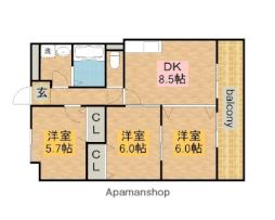 JR東海道・山陽本線 栗東駅 徒歩16分の賃貸マンション 4階3DKの間取り