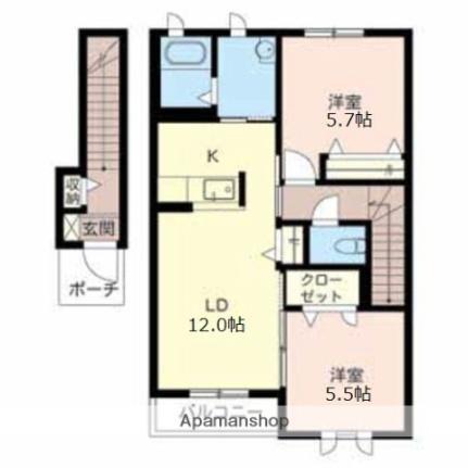 滋賀県米原市梅ケ原（賃貸アパート2LDK・2階・60.00㎡） その2