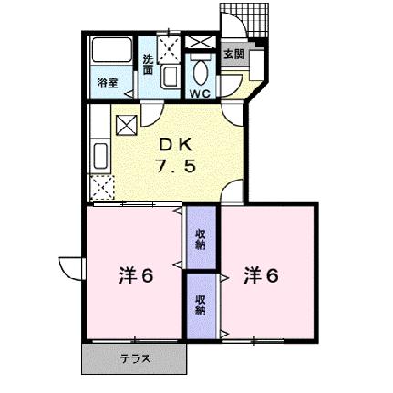 グスタール・エピ 103｜滋賀県蒲生郡日野町大字上野田(賃貸アパート2DK・1階・44.34㎡)の写真 その2