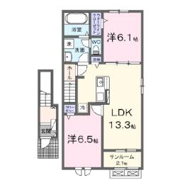 ウエストパーク 2階2LDKの間取り