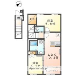 栗東市出庭賃貸アパート 2階2LDKの間取り