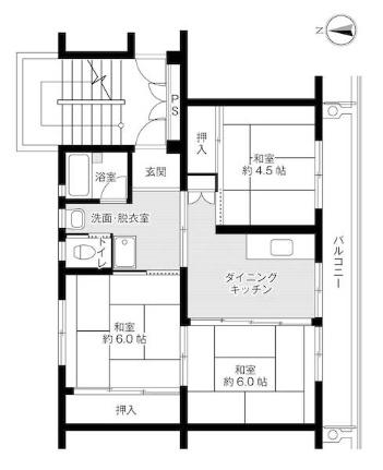 ビレッジハウス南小足第二2号棟 0405｜滋賀県長浜市南小足町(賃貸マンション3DK・4階・53.96㎡)の写真 その2