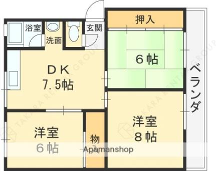 今井ハイツ 403｜大阪府東大阪市横小路町５丁目(賃貸マンション3DK・4階・62.00㎡)の写真 その2