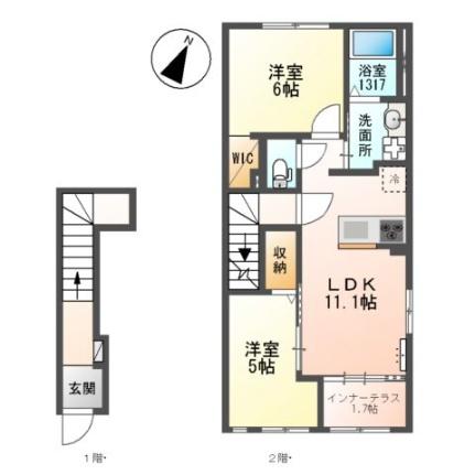 Ｃｈｒｏｍａ　Ｍｅａｄｏｗｓ（クロマ・メドウズ） 206｜大阪府枚方市長尾元町６丁目(賃貸アパート2LDK・2階・58.23㎡)の写真 その2