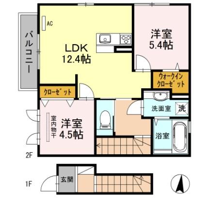 大阪府箕面市坊島１丁目(賃貸アパート2LDK・1階・58.67㎡)の写真 その2