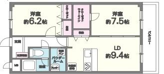 ベルナードサーモス 205｜大阪府岸和田市西之内町(賃貸マンション2LDK・2階・61.00㎡)の写真 その2