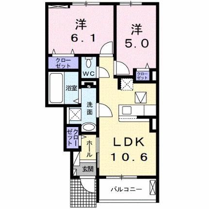 プラシードII　Ｂ棟 105｜兵庫県伊丹市池尻２丁目(賃貸アパート2LDK・1階・49.60㎡)の写真 その2