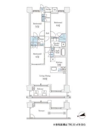 パークシュロス芦屋 107｜兵庫県芦屋市朝日ケ丘町(賃貸マンション3LDK・1階・74.56㎡)の写真 その2