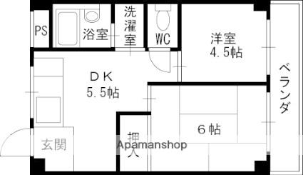 中尾ビル 301｜兵庫県西宮市室川町(賃貸マンション2DK・3階・36.40㎡)の写真 その2