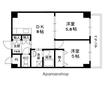 兵庫県西宮市松籟荘(賃貸マンション2DK・3階・42.03㎡)の写真 その2