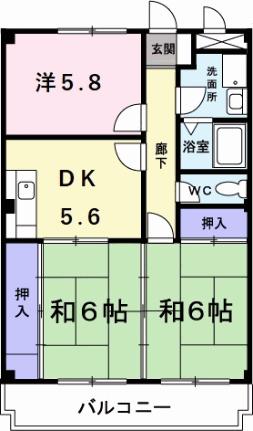 パインコート 402｜兵庫県高砂市曽根町(賃貸マンション3K・4階・55.39㎡)の写真 その2