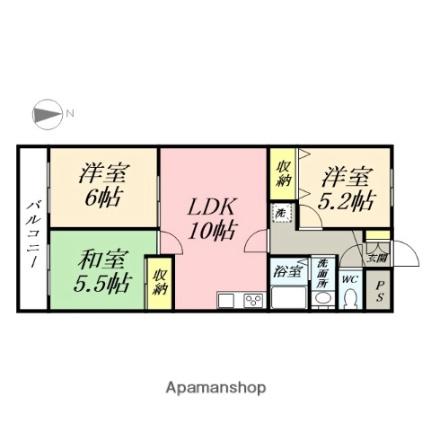 エバンス 302 ｜ 岡山県岡山市北区辰巳（賃貸マンション3LDK・3階・60.00㎡） その2