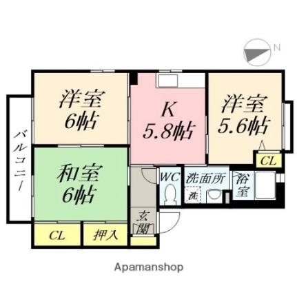 シャイニング　テル　Ａ棟 202｜岡山県岡山市南区豊成３丁目(賃貸アパート3K・2階・52.54㎡)の写真 その2