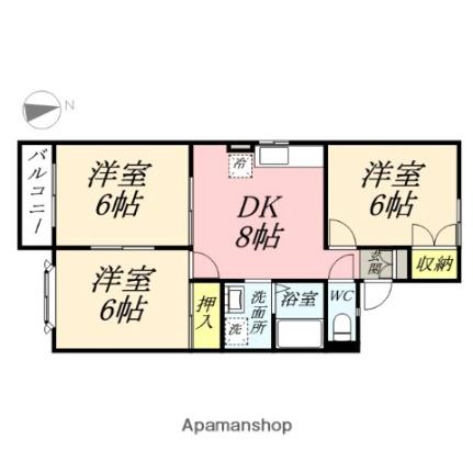 グリーンピア 202｜岡山県岡山市中区中井(賃貸アパート3DK・2階・54.63㎡)の写真 その2