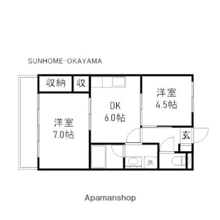 Ｋビル 205｜岡山県岡山市北区今保(賃貸マンション2DK・2階・41.82㎡)の写真 その2