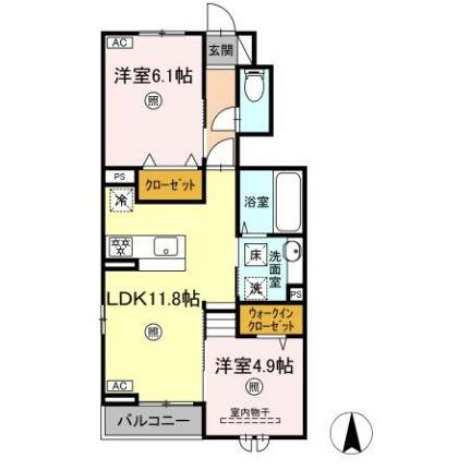 ソレイユ　Ａ棟 A102｜岡山県岡山市北区白石西新町(賃貸アパート2LDK・1階・53.20㎡)の写真 その2