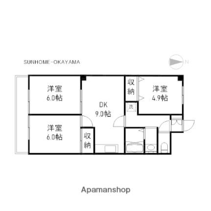 チスカワケＡ 602｜岡山県岡山市北区辰巳(賃貸マンション3DK・6階・60.12㎡)の写真 その2