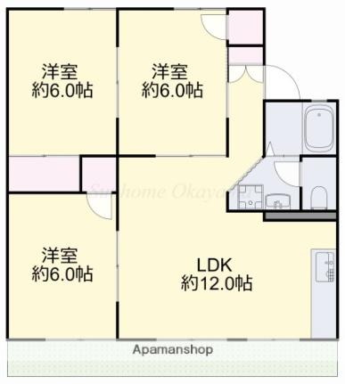 アネックス景山Ｂ 102｜岡山県岡山市南区新保(賃貸アパート3LDK・1階・62.68㎡)の写真 その2