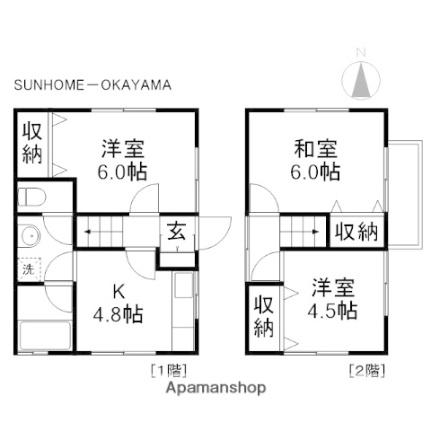 楢津小野貸家　西 0｜岡山県岡山市北区楢津(賃貸一戸建3K・1階・52.17㎡)の写真 その2