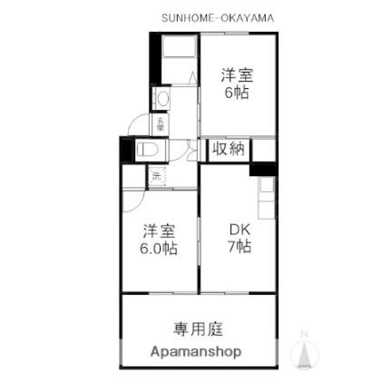 ドミール福田 101｜岡山県岡山市南区福田(賃貸アパート2DK・1階・45.80㎡)の写真 その2