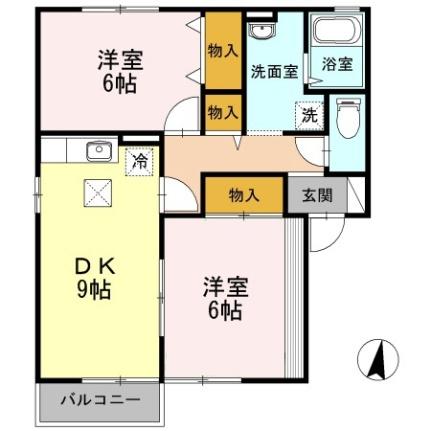 リバーパーク　Ｅ E102｜岡山県岡山市南区西市(賃貸アパート2DK・1階・55.40㎡)の写真 その2