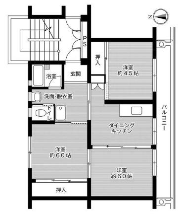 ビレッジハウス西大寺2号棟 0506｜岡山県岡山市東区河本町(賃貸マンション3DK・5階・53.96㎡)の写真 その2