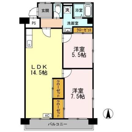 メゾン・ド・昭裕　II 701｜岡山県岡山市南区泉田３丁目(賃貸マンション2LDK・3階・65.54㎡)の写真 その2