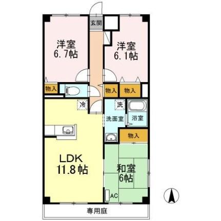 バイブリー・ヒル 101｜岡山県岡山市北区大安寺東町(賃貸マンション3LDK・1階・70.97㎡)の写真 その2