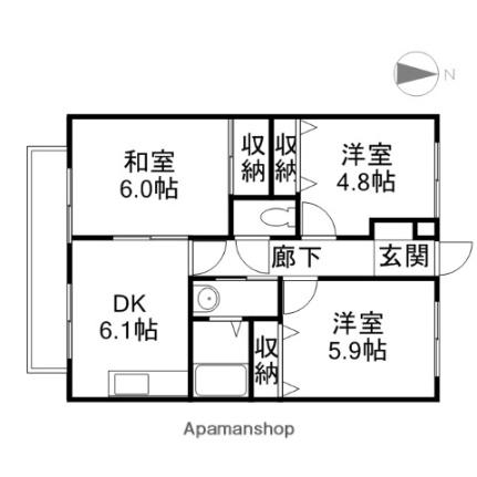 フォブール長船 206｜岡山県瀬戸内市長船町土師(賃貸アパート3DK・2階・52.17㎡)の写真 その2