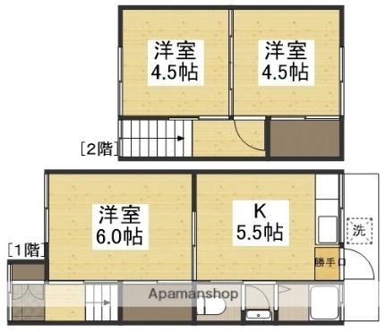 芳泉4丁目メゾネット 6｜岡山県岡山市南区芳泉４丁目(賃貸テラスハウス3K・1階・55.04㎡)の写真 その2