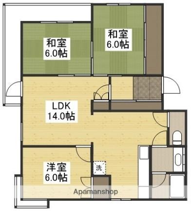 中山ビル 202｜岡山県岡山市南区泉田４丁目(賃貸マンション3LDK・2階・62.70㎡)の写真 その2