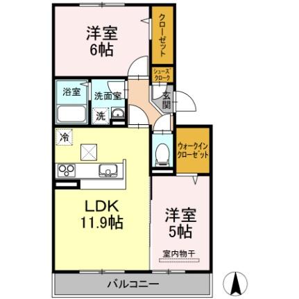 セジュールたかはし 102｜岡山県岡山市南区洲崎２丁目(賃貸アパート2LDK・1階・53.48㎡)の写真 その2