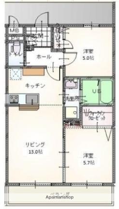 ハレレアII 203｜岡山県岡山市北区平田(賃貸マンション2LDK・2階・54.00㎡)の写真 その2