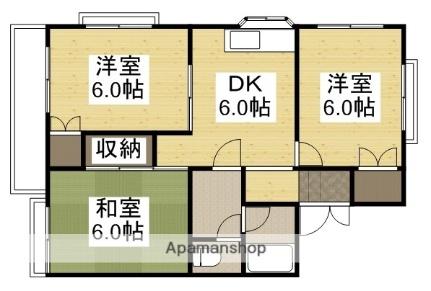 ヴィラ国富I 2-2｜岡山県岡山市中区国富４丁目(賃貸アパート3DK・2階・51.15㎡)の写真 その2