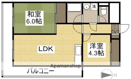 難波マンション ｜岡山県岡山市北区西古松２丁目(賃貸マンション2LDK・4階・48.60㎡)の写真 その2