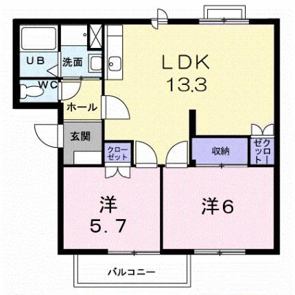 ローズガーデン陵南　Ａ 102｜岡山県岡山市北区東花尻(賃貸アパート2LDK・1階・57.09㎡)の写真 その2