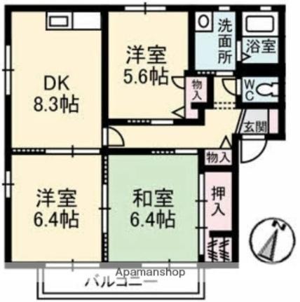 ペルレ　Ｅ棟 110｜岡山県倉敷市白楽町(賃貸アパート3DK・1階・62.87㎡)の写真 その2