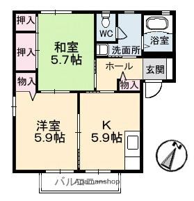 ノースヴェレッジII　Ｂ棟 203｜岡山県倉敷市福井(賃貸アパート2K・2階・43.75㎡)の写真 その2