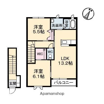 エピナール　Ｂ棟 205｜岡山県倉敷市中島(賃貸アパート2LDK・2階・61.63㎡)の写真 その2