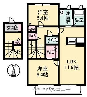 コントレイル 202｜岡山県倉敷市西富井(賃貸アパート2LDK・2階・65.48㎡)の写真 その2