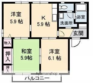 岡山県倉敷市田ノ上(賃貸アパート3K・2階・53.32㎡)の写真 その2