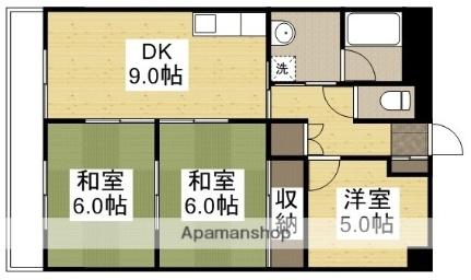 亀山総合ビル 305｜岡山県倉敷市白楽町(賃貸マンション3DK・3階・57.85㎡)の写真 その2