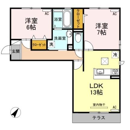 岡山県倉敷市西富井(賃貸アパート2LDK・1階・62.92㎡)の写真 その2