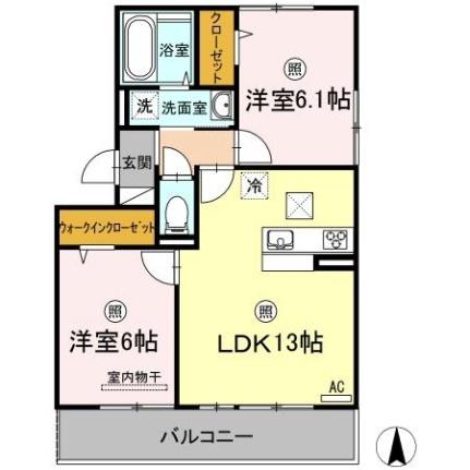 岡山県岡山市中区平井３丁目（賃貸アパート2LDK・1階・56.71㎡） その2