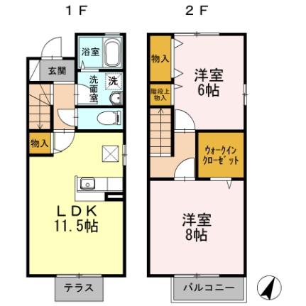 ハートハウス　Ｃ棟 101｜岡山県倉敷市四十瀬(賃貸テラスハウス2LDK・1階・65.60㎡)の写真 その2