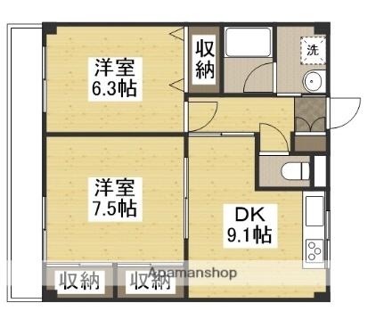 岡山県岡山市北区辰巳(賃貸マンション2DK・6階・54.00㎡)の写真 その2