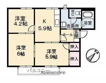 岡山県倉敷市中島(賃貸アパート3K・1階・48.75㎡)の写真 その2