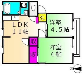 エコーハイツＦｕｊｉ　Ｂ棟 101号室｜岡山県岡山市南区西市(賃貸アパート2LDK・1階・45.21㎡)の写真 その2