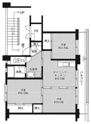 ビレッジハウス建部吉田1号棟 0407｜岡山県岡山市北区建部町吉田(賃貸マンション3DK・4階・53.08㎡)の写真 その2